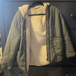 Reversible Olive Green Sherpa Jacket